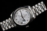 ROLEX DAY-DATE II 41MM 18K WHITE GOLD SILVER ROMAN DIAL FLUTED BEZEL PRESIDENT BRACELET 218239