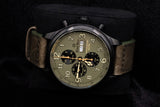 ERNST BENZ CHRONOSCOPE COMBAT LIMITED EDITION 47MM BLACK DLC STEEL ARMY GREEN DIAL LEATHER STRAP GC10100/CC2-DLC