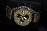 ERNST BENZ CHRONOSCOPE COMBAT LIMITED EDITION 47MM BLACK DLC STEEL ARMY GREEN DIAL LEATHER STRAP GC10100/CC2-DLC