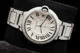 CARTIER BALLON BLEU 42MM ICED OUT CUSTOM DIAMOND STAINLESS STEEL WATCH W69012Z4