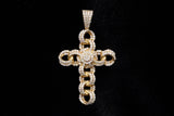 14K YELLOW GOLD 2.80 CTW DIAMOND OPEN PAVÉ LINK CROSS PENDANT