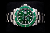 ROLEX SUBMARINER DATE 40MM OYSTERSTEEL GREEN DIAL GREEN CERACHROM BEZEL OYSTER BRACELET 116610LV “HULK”