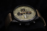 ERNST BENZ CHRONOSCOPE COMBAT LIMITED EDITION 47MM BLACK DLC STEEL ARMY GREEN DIAL LEATHER STRAP GC10100/CC2-DLC