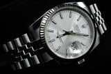 ROLEX DATEJUST 36MM OYSTERSTEEL & 18K WHITE GOLD SILVER STICK DIAL FLUTED BEZEL JUBILEE BRACELET 116234