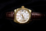 ROLEX SKY-DWELLER 42MM 18K YELLOW GOLD SILVER ROMAN DIAL LEATHER STRAP 326138