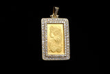 14K YELLOW GOLD 1.40 CTW DIAMOND 10G .9999 FINE GOLD LADY FORTUNE BAR PENDANT