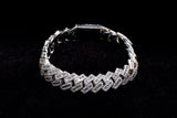 14K WHITE GOLD 12.60 CTW BAGUETTE & ROUND DIAMOND CUBAN LINK BRACELET 7"