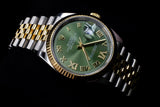 ROLEX DATEJUST 36MM 18K YELLOW GOLD & STEEL OLIVE GREEN ROMAN DIAL JUBILEE 126233