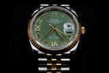 ROLEX DATEJUST 36MM 18K YELLOW GOLD & STEEL OLIVE GREEN ROMAN DIAL JUBILEE 126233