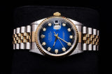 ROLEX DATEJUST 36MM 18K YELLOW GOLD & STEEL BLUE VIGNETTE DIAMOND DIAL JUBILEE 116233