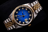 ROLEX DATEJUST 36MM 18K YELLOW GOLD & STEEL BLUE VIGNETTE DIAMOND DIAL JUBILEE 116233