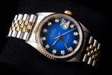ROLEX DATEJUST 36MM 18K YELLOW GOLD & STEEL BLUE VIGNETTE DIAMOND DIAL JUBILEE 116233