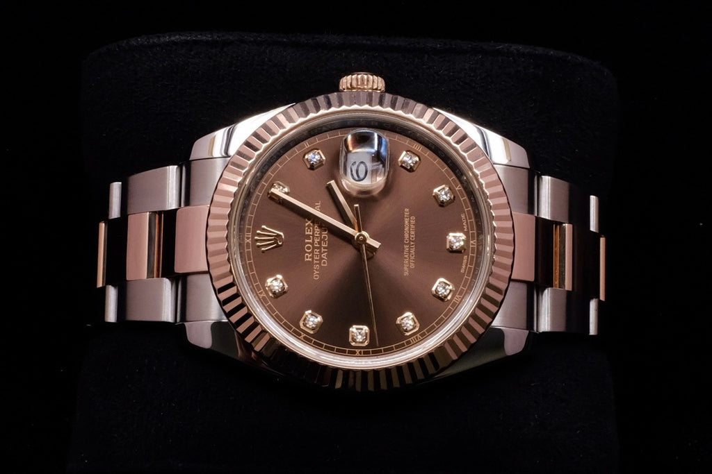 ROLEX DATEJUST 41MM 18K EVEROSE GOLD & STEEL CHOCOLATE DIAMOND