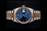 ROLEX DATEJUST 36MM 18K YELLOW GOLD & STEEL BLUE INDEX DIAL JUBILEE 16233