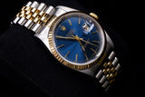 ROLEX DATEJUST 36MM 18K YELLOW GOLD & STEEL BLUE INDEX DIAL JUBILEE 16233