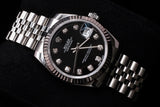ROLEX DATEJUST 31MM STAINLESS STEEL BLACK FACTORY DIAMOND DIAL FLUTED BEZEL JUBILEE BRACELET 178274