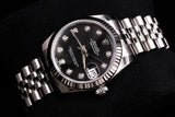 ROLEX DATEJUST 31MM STAINLESS STEEL BLACK FACTORY DIAMOND DIAL FLUTED BEZEL JUBILEE BRACELET 178274