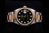 ROLEX DATEJUST 36MM STAINLESS STEEL & 18K YELLOW GOLD BLACK FACTORY DIAMOND DIAL FLUTED BEZEL OYSTER BRACELET 16233