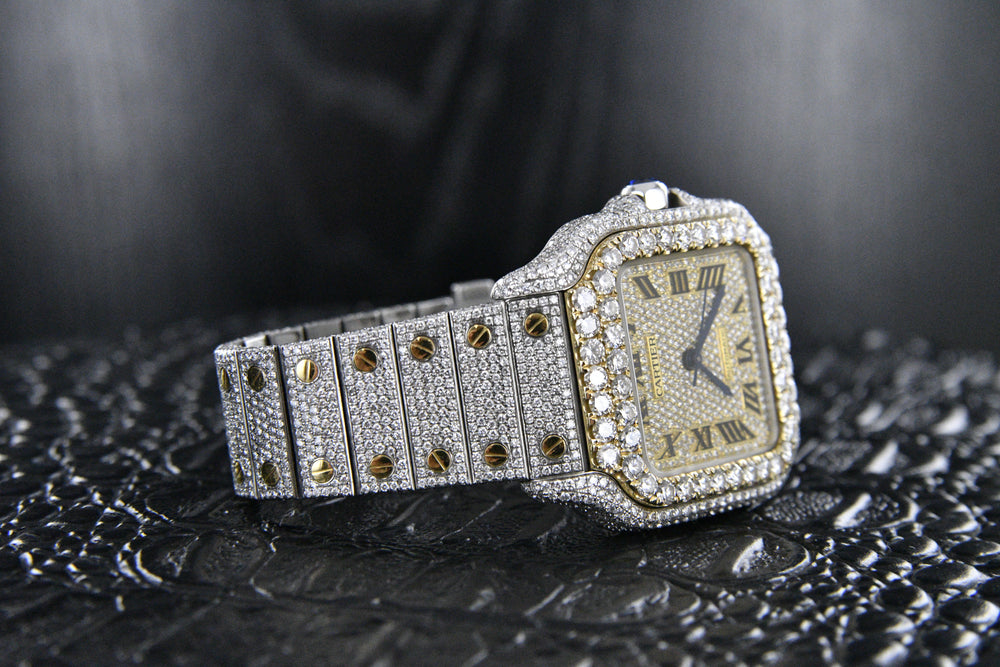 Cartier Santos 35mm Two Tone Diamond Watch Bust Down