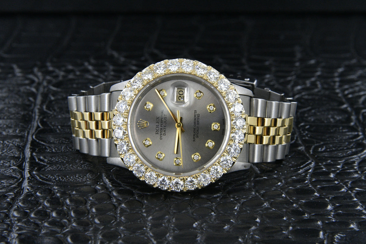 Rolex Datejust 36mm Two Tone Ref. 16233 7.00 TCW Diamond Bezel Zeidman s