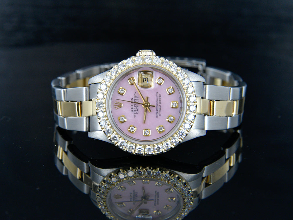 Rolex Datejust 26mm Two Tone 18k and Steel w/ Pink Diamond Dial 69173