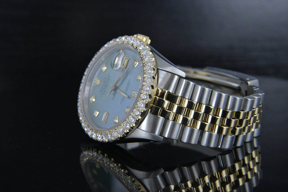 Rolex Datejust 36mm 18k Gold & Steel w/ Blue Mother of Pearl Diamond Dial 16233